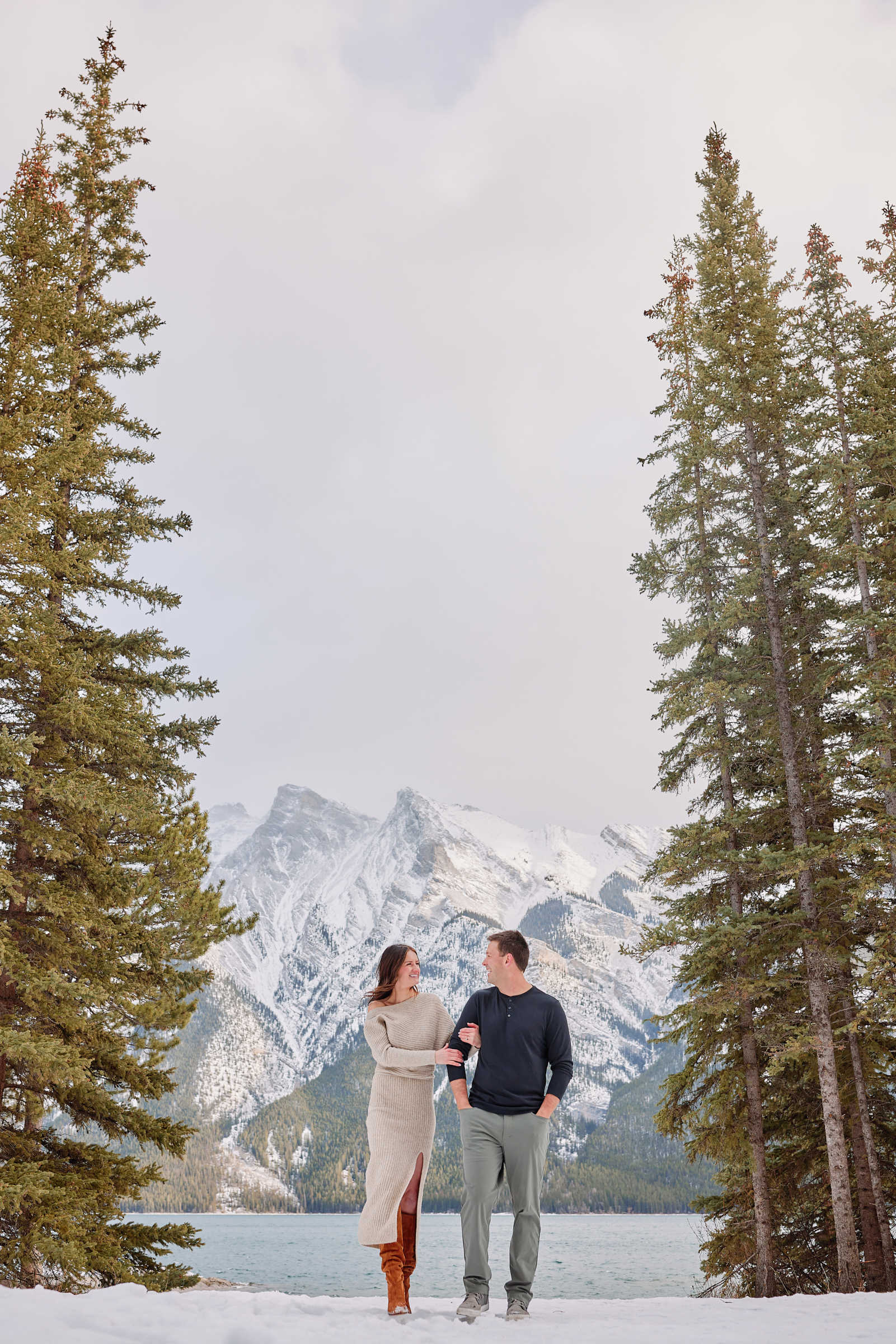 Lake Minnewanka Winter Engagement Photos