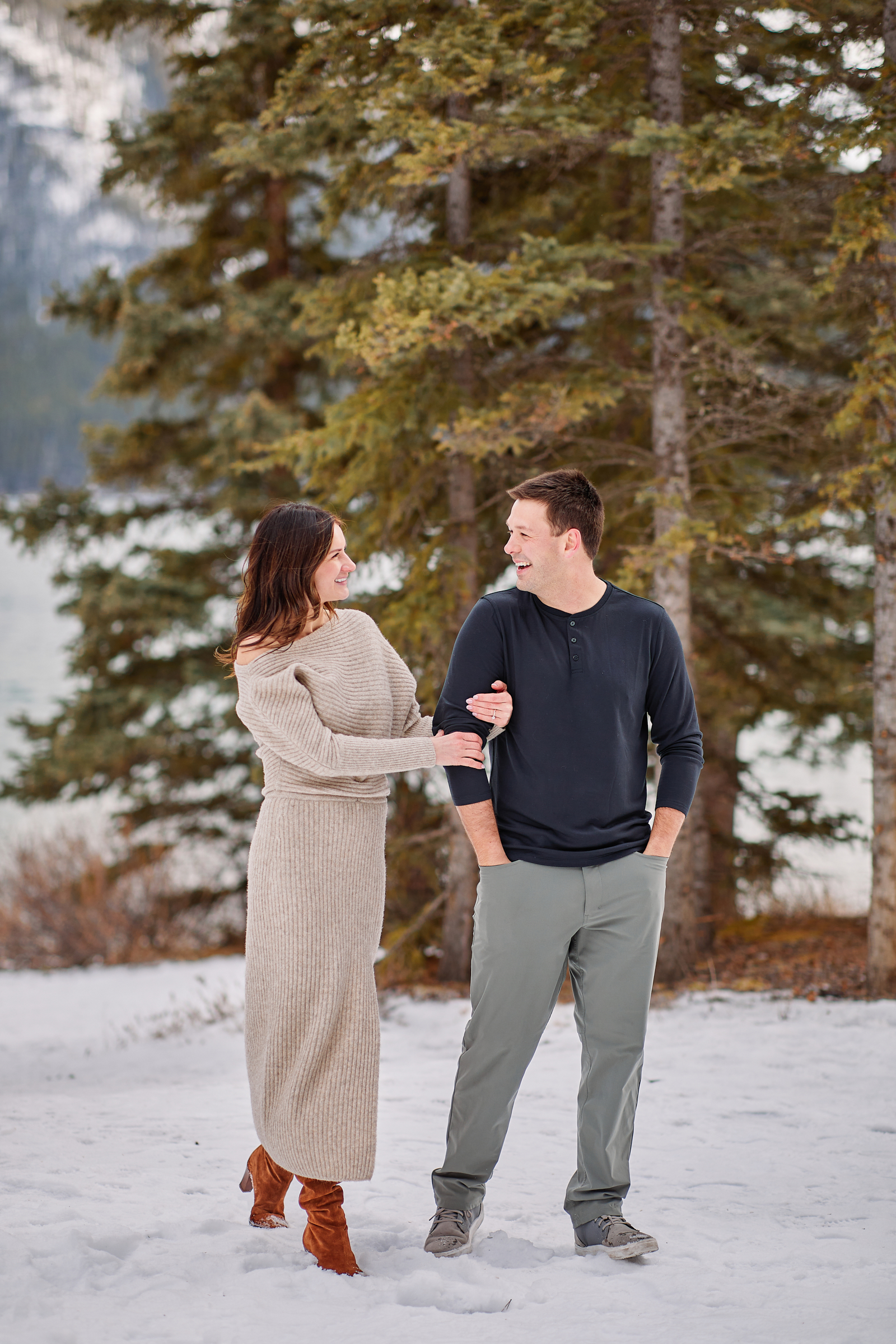Lake Minnewanka Winter Engagement Photos