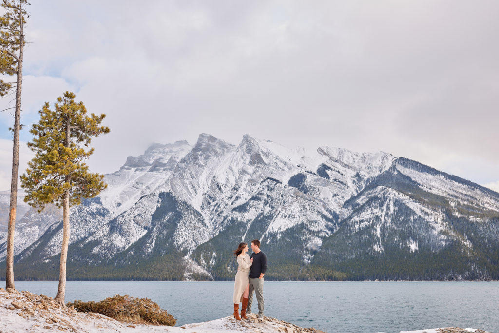 Lake Minnewanka Winter Engagement Photos