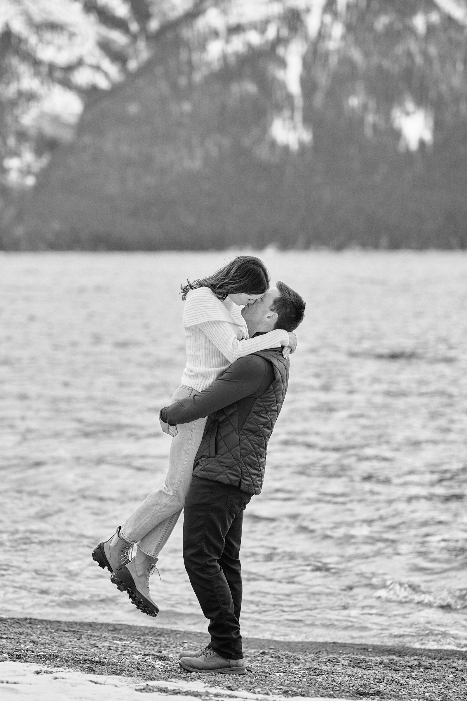Lake Minnewanka Winter Engagement Photos
