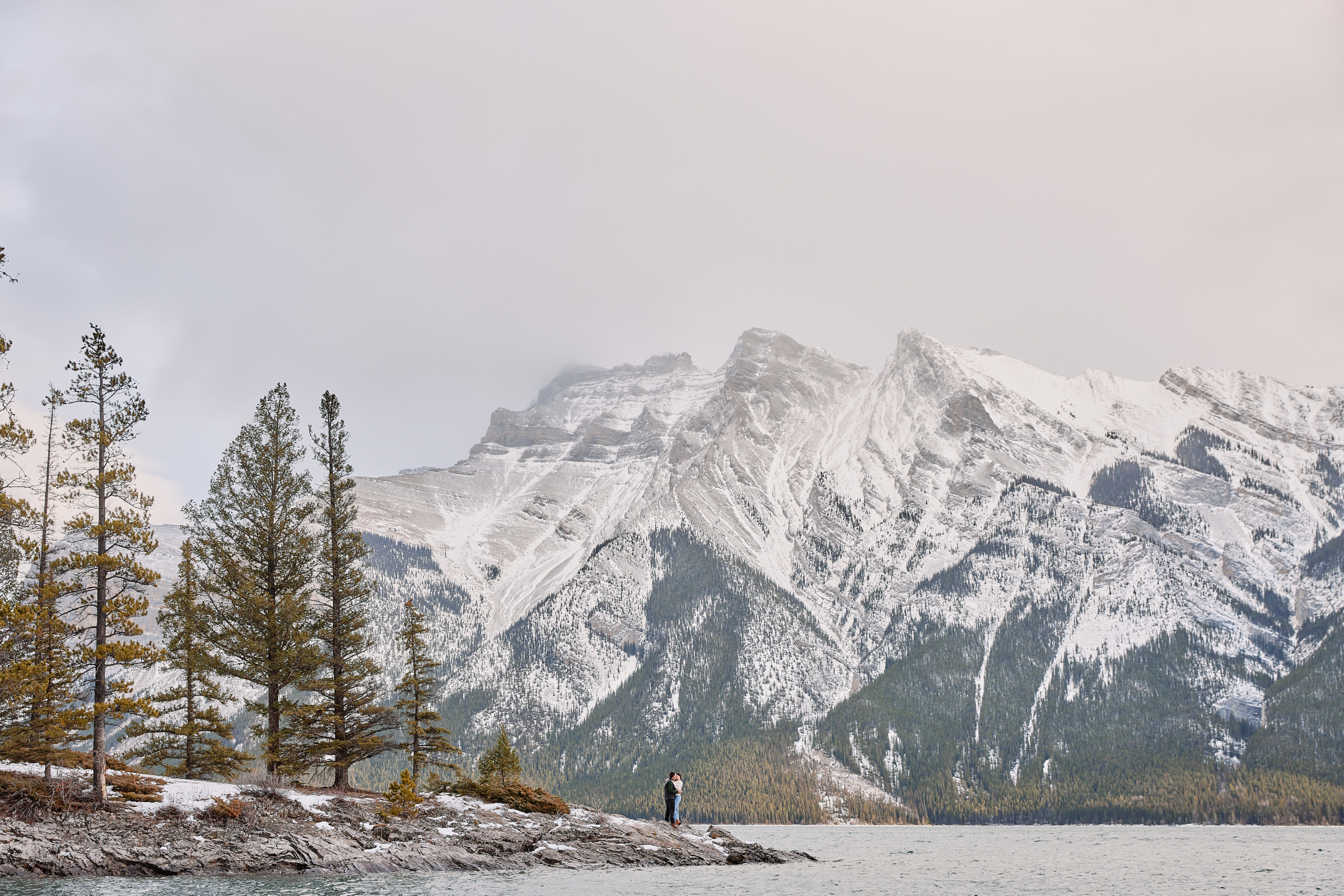 Lake Minnewanka Winter Engagement Photos