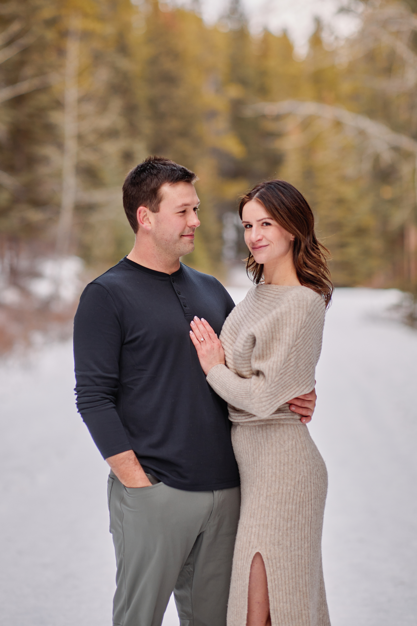 Lake Minnewanka Winter Engagement Photos