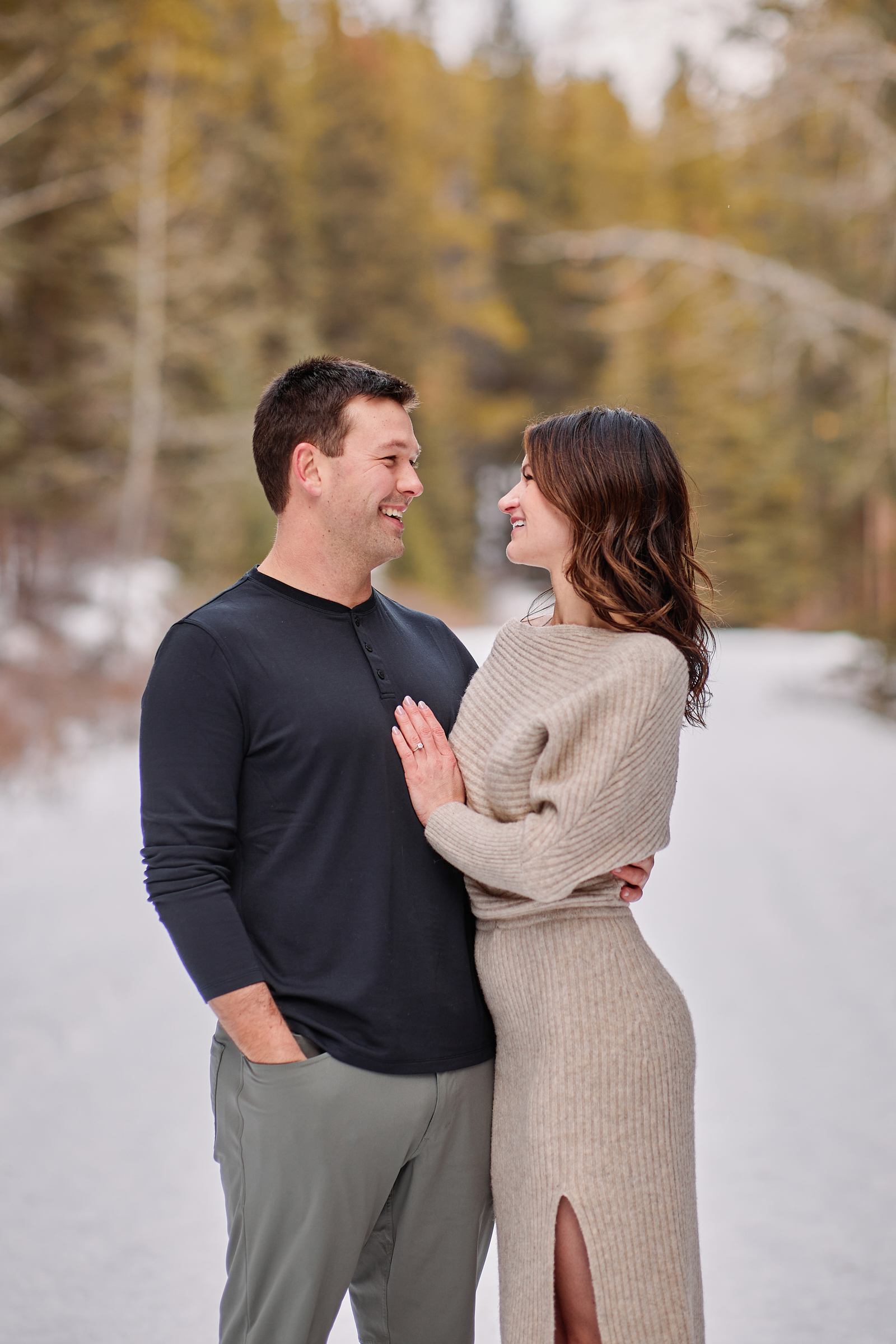 Lake Minnewanka Winter Engagement Photos